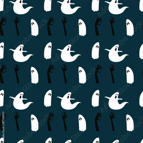 Ghost and Gravestone Seamless Vector Pattern Design