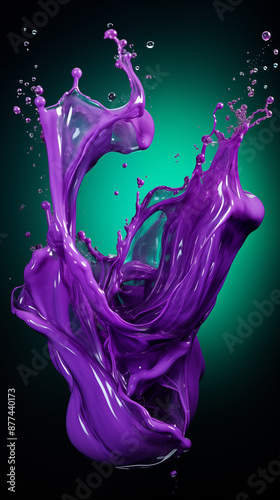 Purple Fluid Paint Drained on Green Background, Abstract Image, Texture, Pattern Background, Wallpaper, Background, Cover and Screen of Mobile, Smartphone, Computer, Laptop, Format 9:16 and 16:9