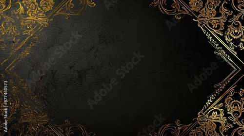 A black and gold background with a gold border