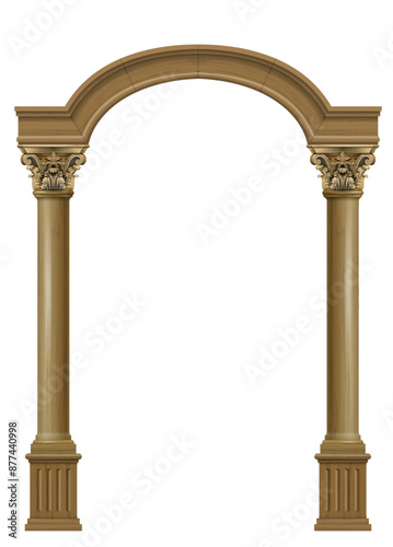 Wooden arch of portal door with columns