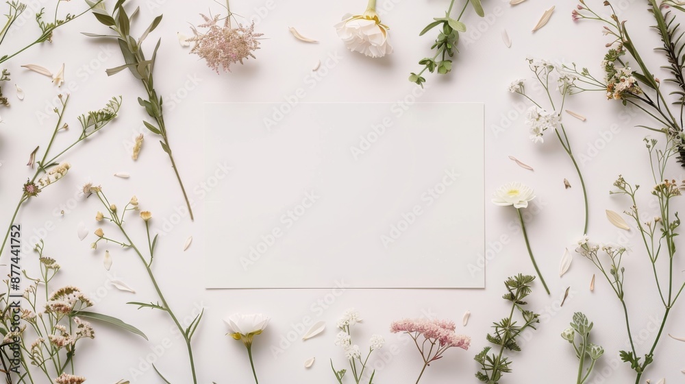 Empty white card with wildflowers Empty white card with wildflowers