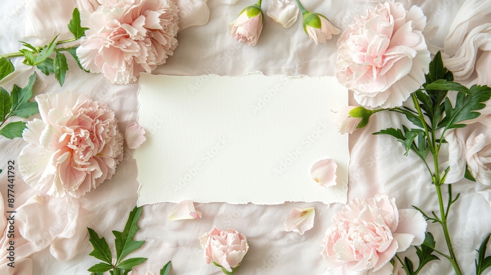Empty white card with carnations Empty white card with carnations