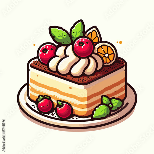 Vector image of tiramisu cake with side dishes