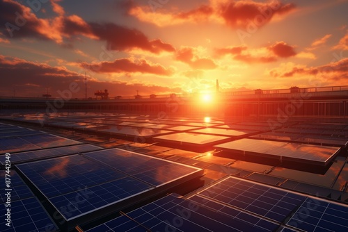 Wallpaper Mural Dramatic sky as the sun sets over an expansive solar farm, reflecting sustainability Torontodigital.ca