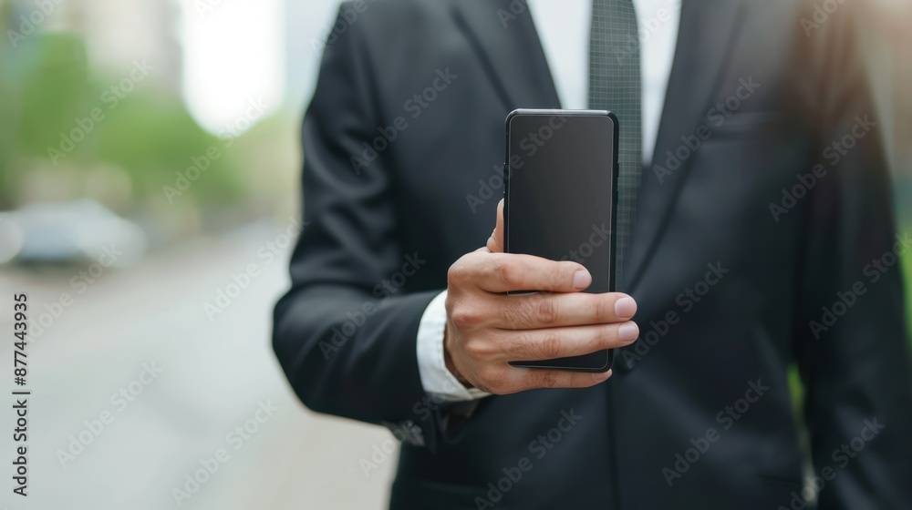 Businessman Holding a Smartphone with a Blank Screen Businessman Holding a Smartphone with a Blank Screen