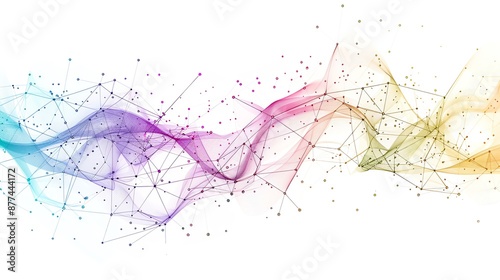 Abstract colorful wave pattern with connecting dots and lines. Digital technology background concept of science, network, data, communication.