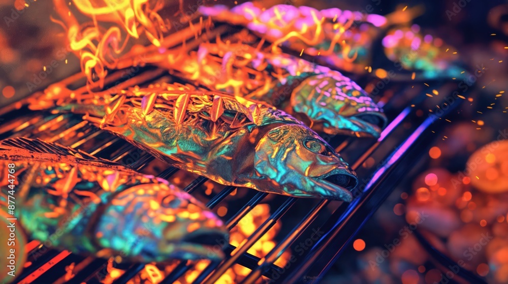 Grilled Seafood On A BBQ Grilled Seafood On A BBQ