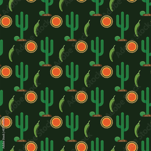 Mix of Cacti Seamless Vector Pattern Design