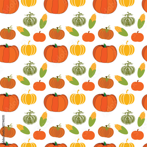 Pumpkin Variations With Corn Seamless Vector Pattern Design
