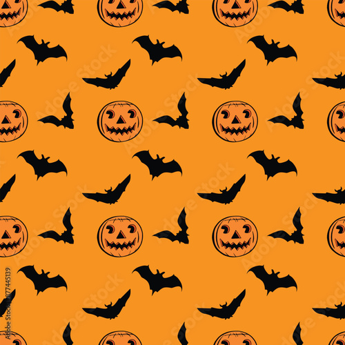 Pumpkins And Bats Seamless Vector Pattern Design