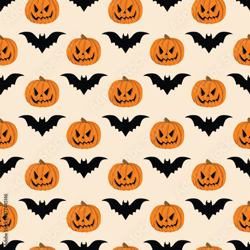 Pumpkins And Bats Seamless Vector Pattern Design