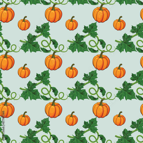 Pumpkins And Leaves Seamless Vector Pattern Design