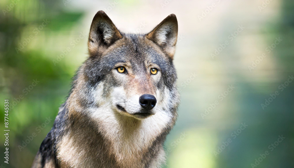 Staring into the yellow ember eyes of a male wolf animal portrait and wild life conservatory Staring into the yellow ember eyes of a male wolf animal portrait and wild life conservatory