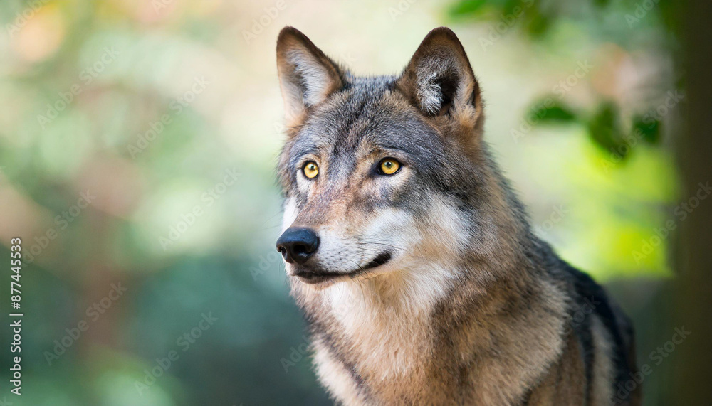 Staring into the yellow ember eyes of a male wolf animal portrait and wild life conservatory Staring into the yellow ember eyes of a male wolf animal portrait and wild life conservatory