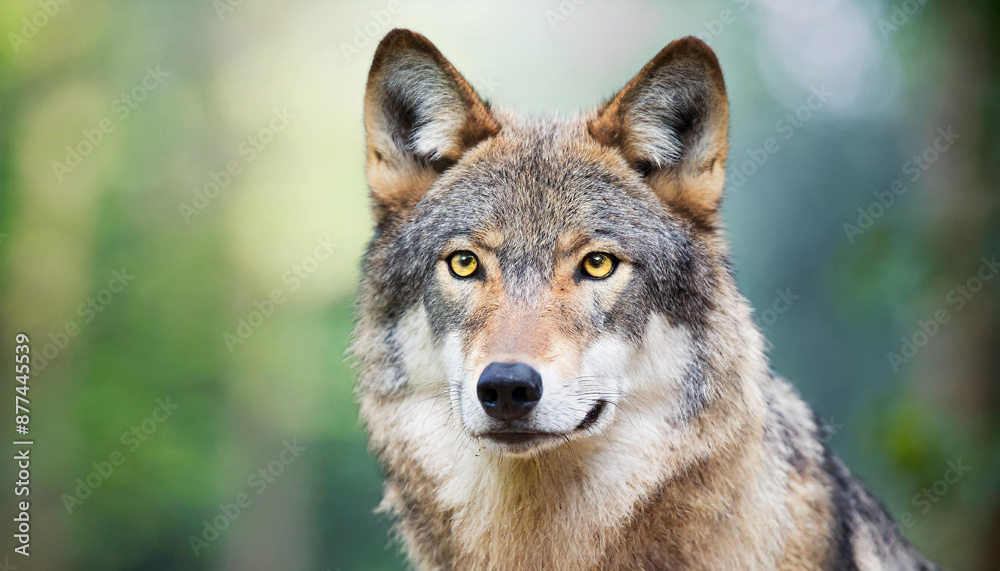 Staring into the yellow ember eyes of a male wolf animal portrait and wild life conservatory Staring into the yellow ember eyes of a male wolf animal portrait and wild life conservatory