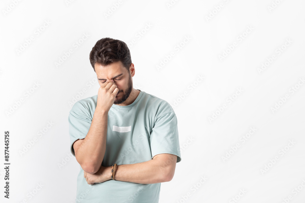Stressing bearded man isolated on white background Stressing bearded man isolated on white background