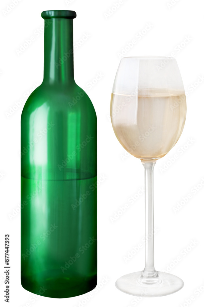 A bottle of white wine and glass isolated on white background A bottle of white wine and glass isolated on white background