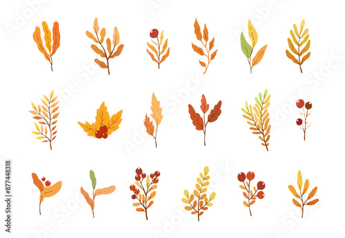 Vector autumn clipart design with colourful elements isolated on white background