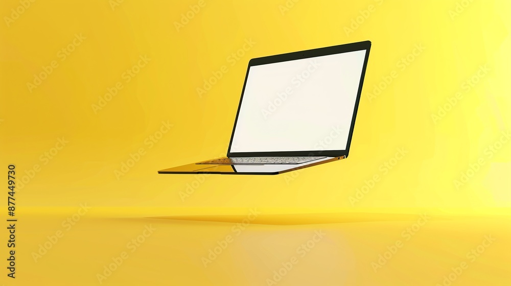 Minimalistic Floating Laptop in a Yellow Studio Minimalistic Floating Laptop in a Yellow Studio
