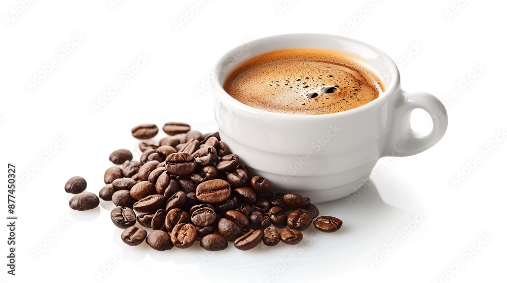 Coffee Cup and Roasted Coffee Beans Isolated on White Background Coffee Cup and Roasted Coffee Beans Isolated on White Background