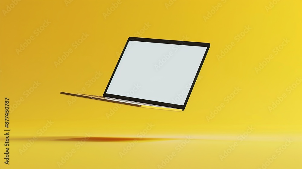 Minimalistic Floating Laptop Against a Yellow Background Minimalistic Floating Laptop Against a Yellow Background