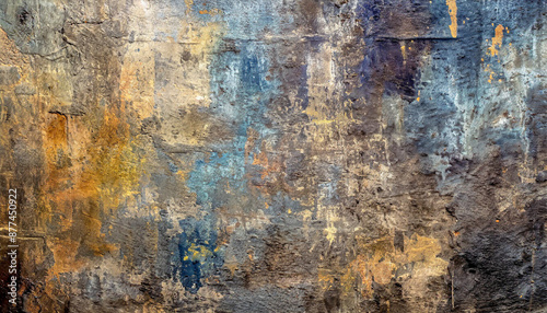 grunge metallic surface with rusty patterns, showcasing a weathered and textured abstract background in various colors for a vintage aesthetic. © netsay
