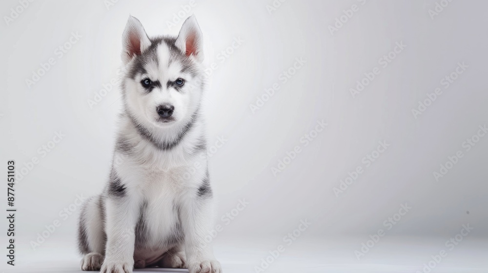Fototapeta premium Adorable Siberian Husky puppy posing on white background