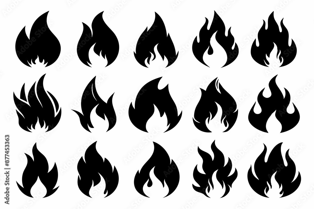 Fire icon vector set, Fire flame icons bundle