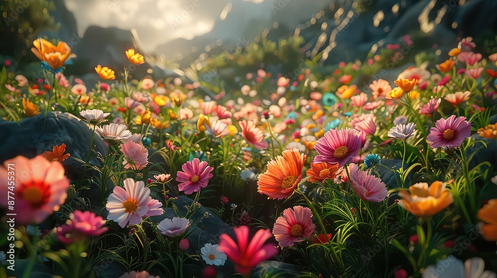 Obraz premium Colorful cosmos flowers in the garden at sunrise Nature background