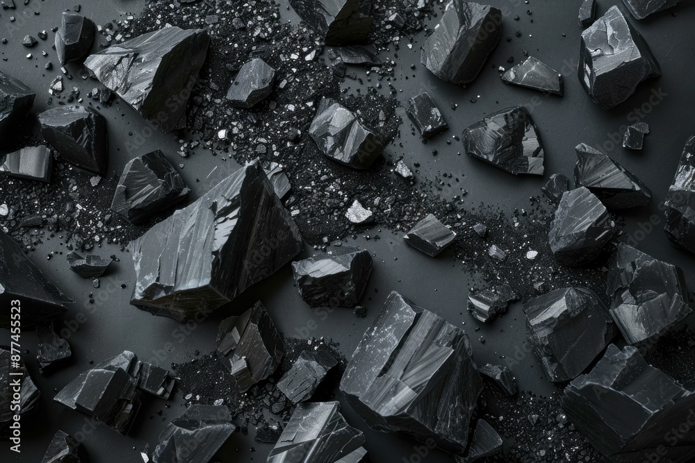 Black tourmaline shards creating an abstract pattern on a dark background Black tourmaline shards creating an abstract pattern on a dark background