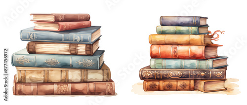Fototapeta Naklejka Na Ścianę i Meble -  Watercolor Books Stack with flowers vintage illustration   clipart png