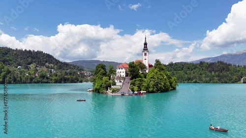 Drone shot of beautiful Lake Bled in Slovenia