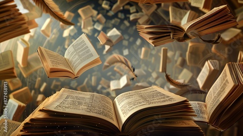 Floating books, a magical portal for new world, reading books