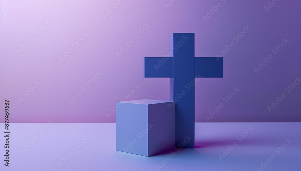 Obraz premium Minimalist Purple and Blue Geometric Shapes with Bold Cross