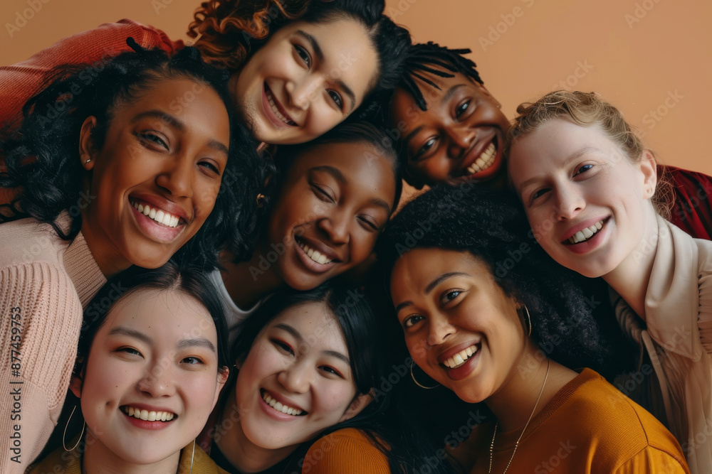 A group of joyful friends from diverse backgrounds huddle together, smiling warmly at the camera, celebrating friendship and unity. A group of joyful friends from diverse backgrounds huddle together, smiling warmly at the camera, celebrating friendship and unity.