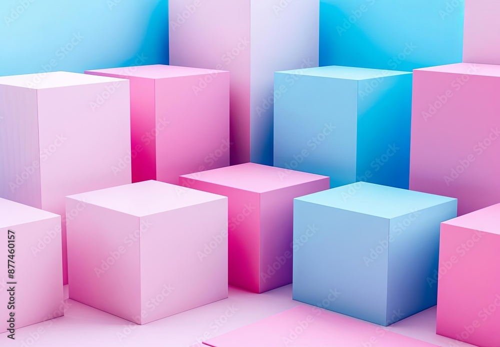 Vibrant 3D Geometric Blocks in Blue and Pink Tones Vibrant 3D Geometric Blocks in Blue and Pink Tones