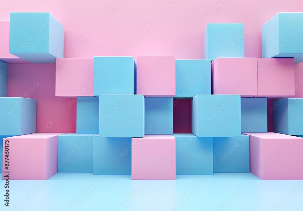 Abstract 3D Cubes Background in Pastel Pink and Blue Colors Abstract 3D Cubes Background in Pastel Pink and Blue Colors