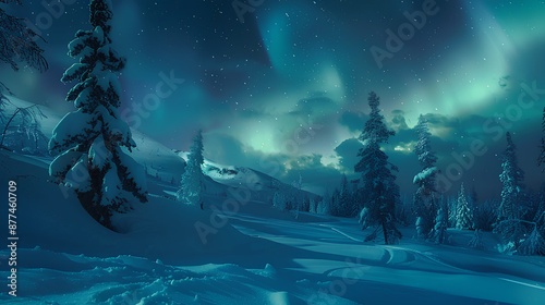 aurora view in snowy forest