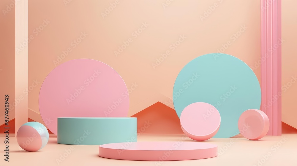 Pastel Geometric Shapes Against Soft Peach Background for Abstract Design Pastel Geometric Shapes Against Soft Peach Background for Abstract Design