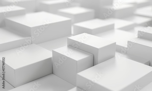 Abstract White Geometric 3D Cubes in Minimalist Color Scheme