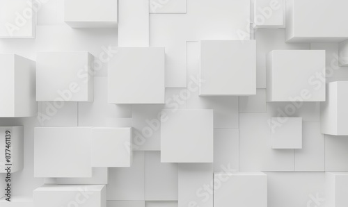 Abstract White Geometric Background with 3D Cubes and Shadows © Vlad
