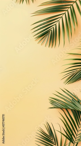 Palm frond with a bold yellow background, great for content on tropical themes, vibrant design, and natural beauty © Anastasia Knyazeva