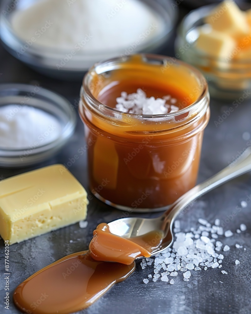 Realistic image of Caramello salato, a rich and creamy salted caramel sauce. Realistic image of Caramello salato, a rich and creamy salted caramel sauce.