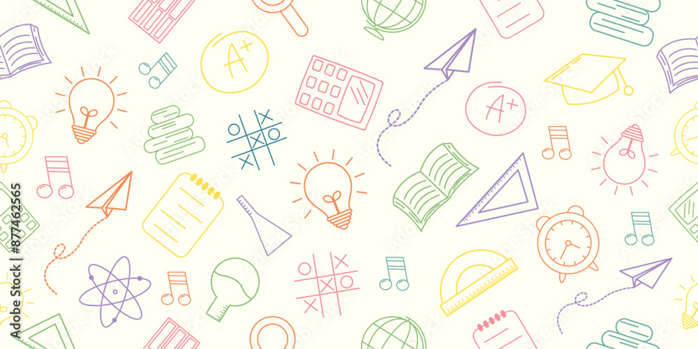 Seamless pattern with hand-drawn school supplies. Back to school. Vector illustration Seamless pattern with hand-drawn school supplies. Back to school. Vector illustration
