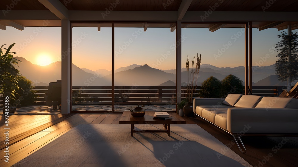 Fototapeta premium Luxurious Living Room with Mountain View