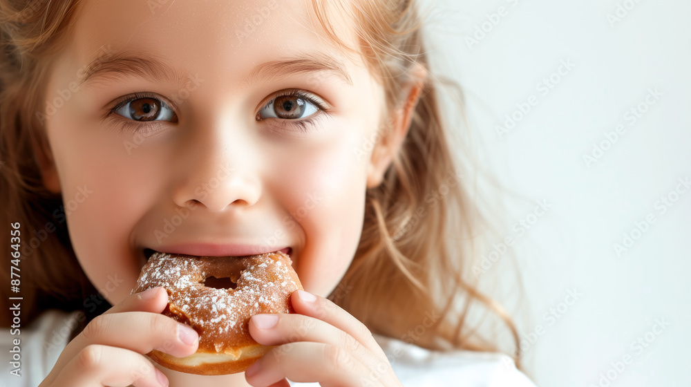 Close up portrait of a satisfied pretty girl eating donuts Close up portrait of a satisfied pretty girl eating donuts