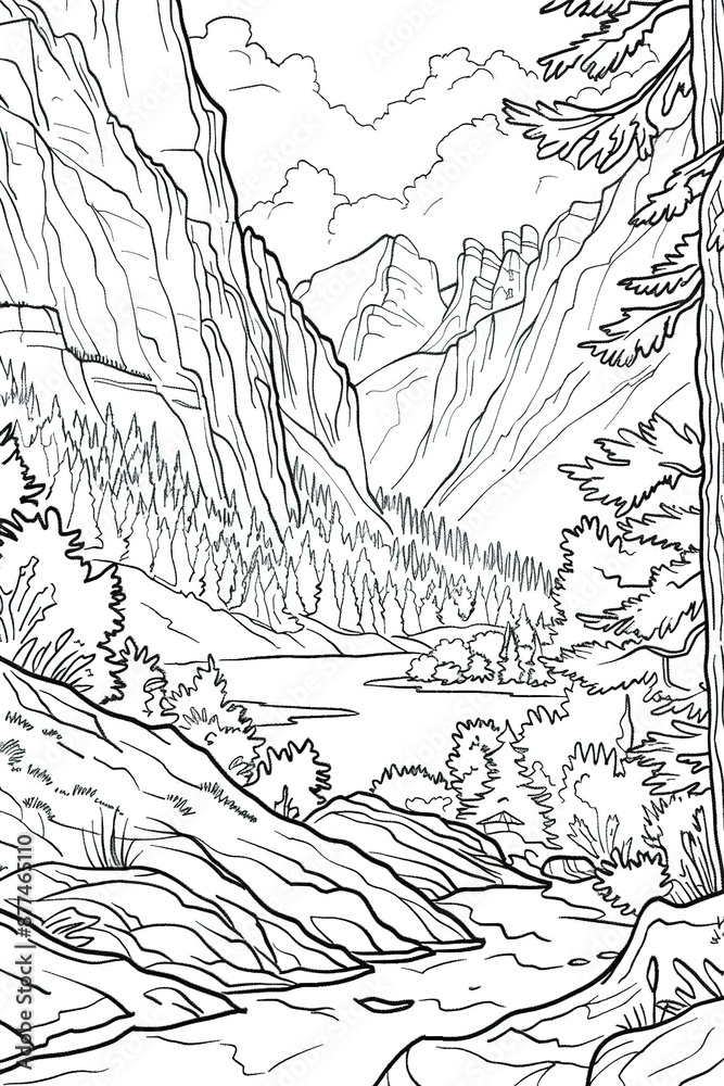 Naklejka premium landscape with mountains and river