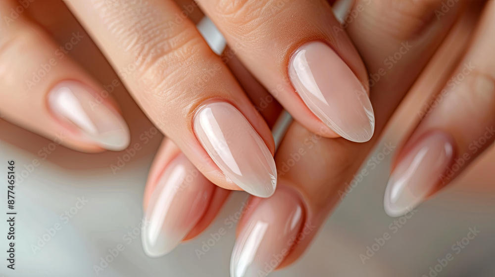 a close-up view of manicured fingernails with a glossy, natural finish, showcasing their healthy and polished appearance a close-up view of manicured fingernails with a glossy, natural finish, showcasing their healthy and polished appearance