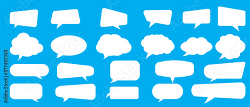 Set of comic speech bubbles on blue background . Speech bubbles with different shapes. Dialog balloons, message and cartoon chatting box. vector illustration. 