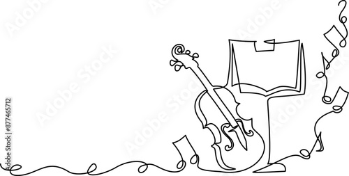 Violin with music stand and notes. Music education.